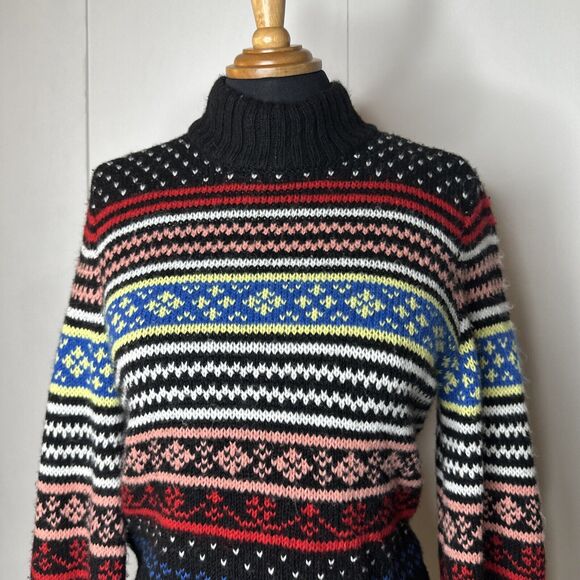 American Eagle Black Mock Neck Fair Isle Sweater Womens XS Balloon Sleeve READ - Picture 6 of 9